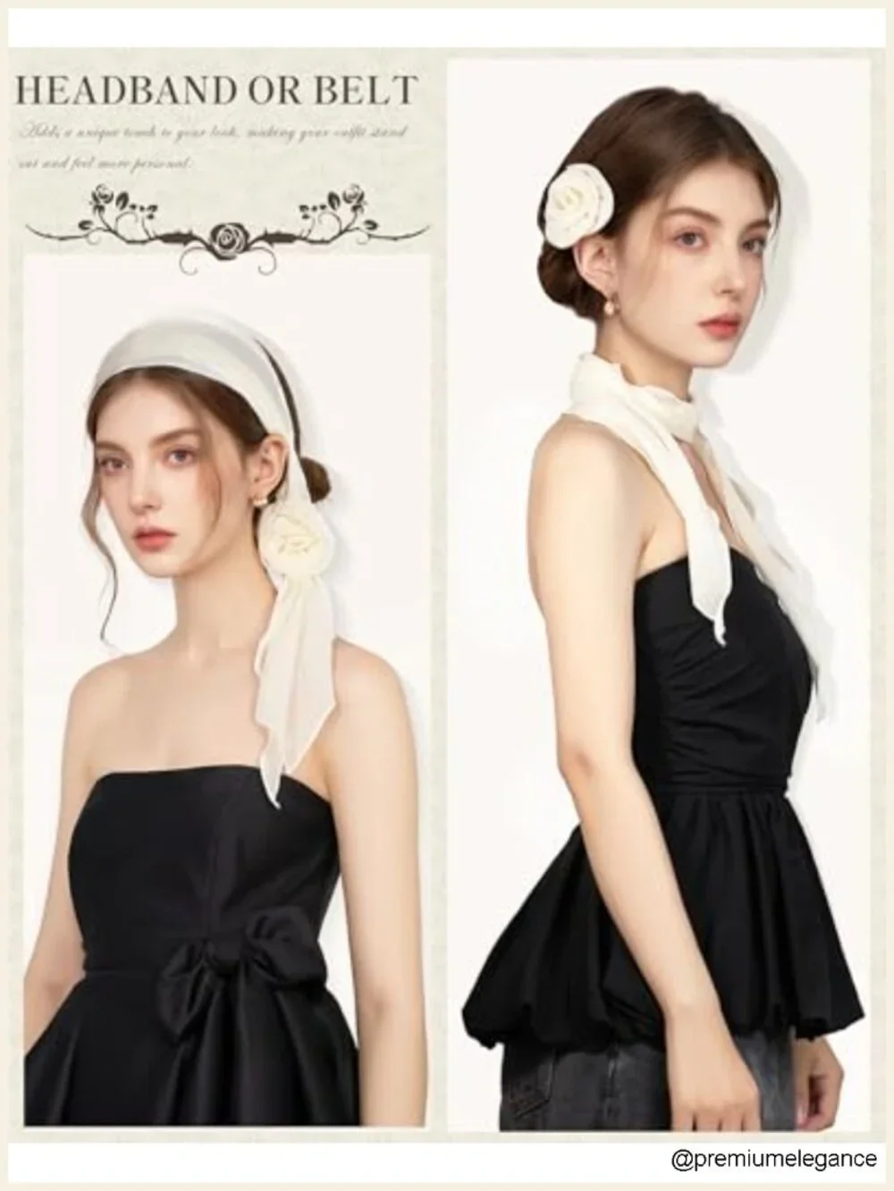Chiffon Scarf for Women with Removable Flower Headband Scarf Wrap